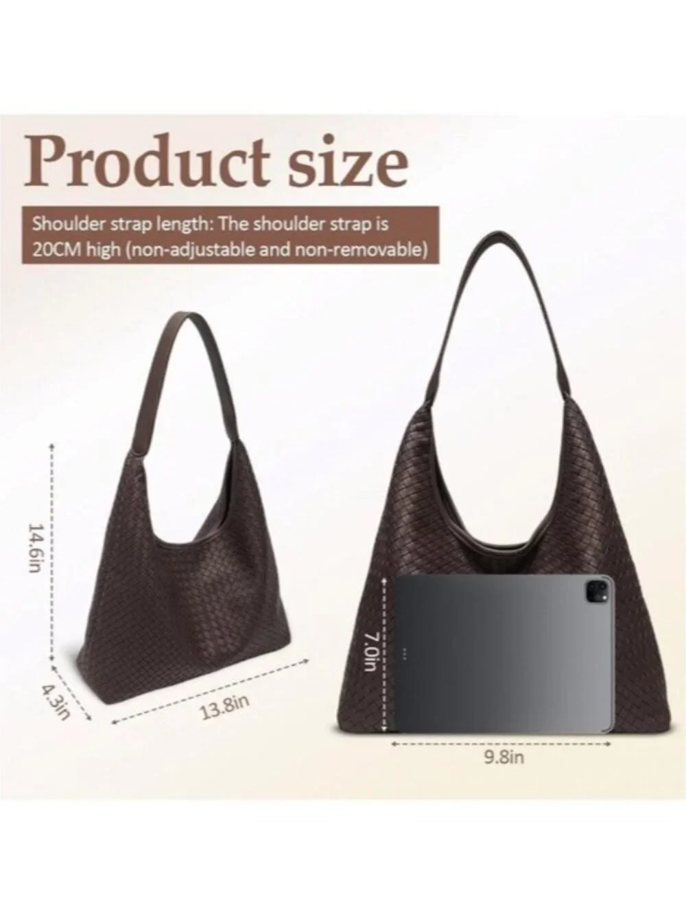 Women's Woven Vegan Leather Hobo Shoulder Bag Large Slouchy Work Tote Purse